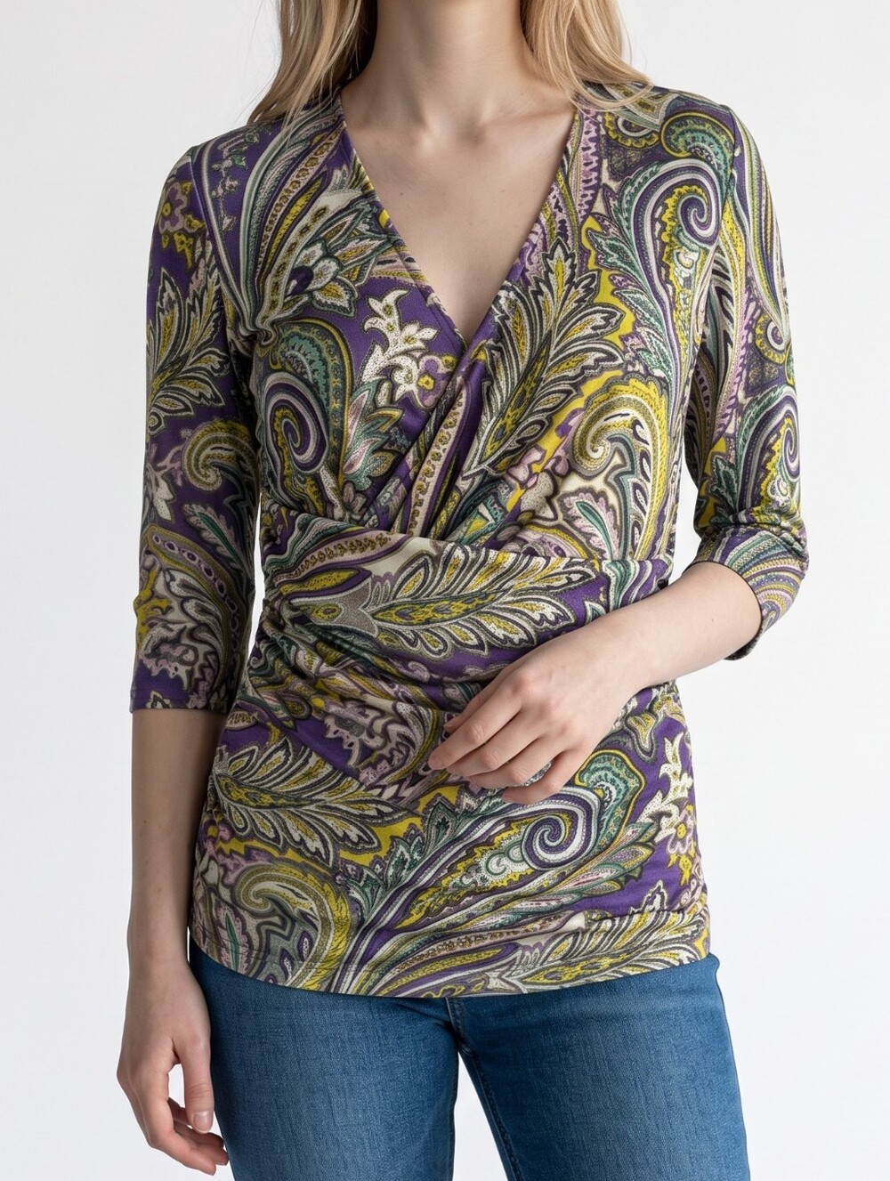 ETRO Paisley Print Faux Wrap Top ruched